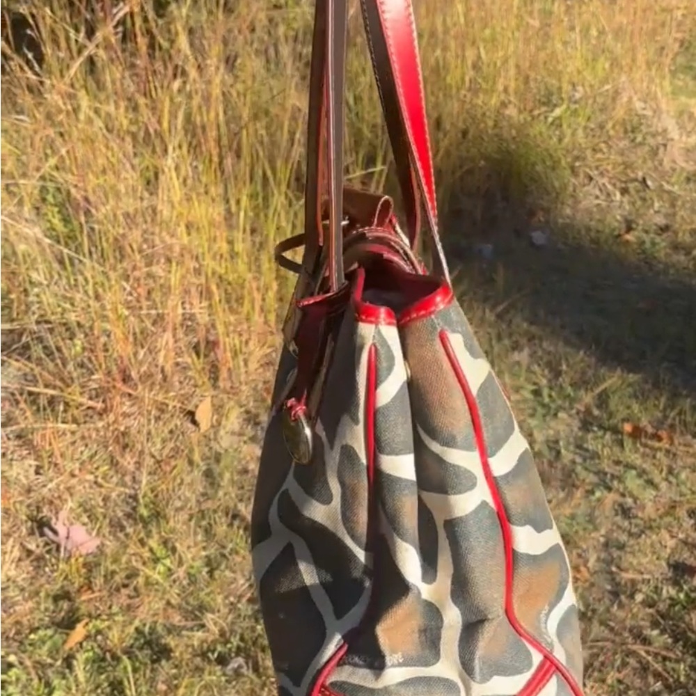 Dooney & Bourke Red and Brown Giraffe Print Tote - Picture 6 of 16